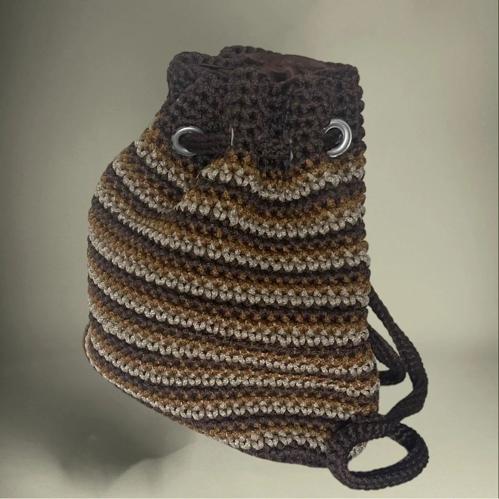 JAI Original Tri Color Neutrals Brown Crocheted Backpack